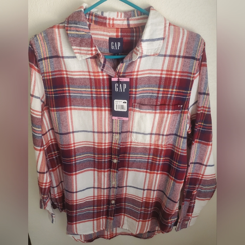 GAP Brianna Flannel Plaid Long Sleeve Button-Up 100% Cotton Women's Size Small